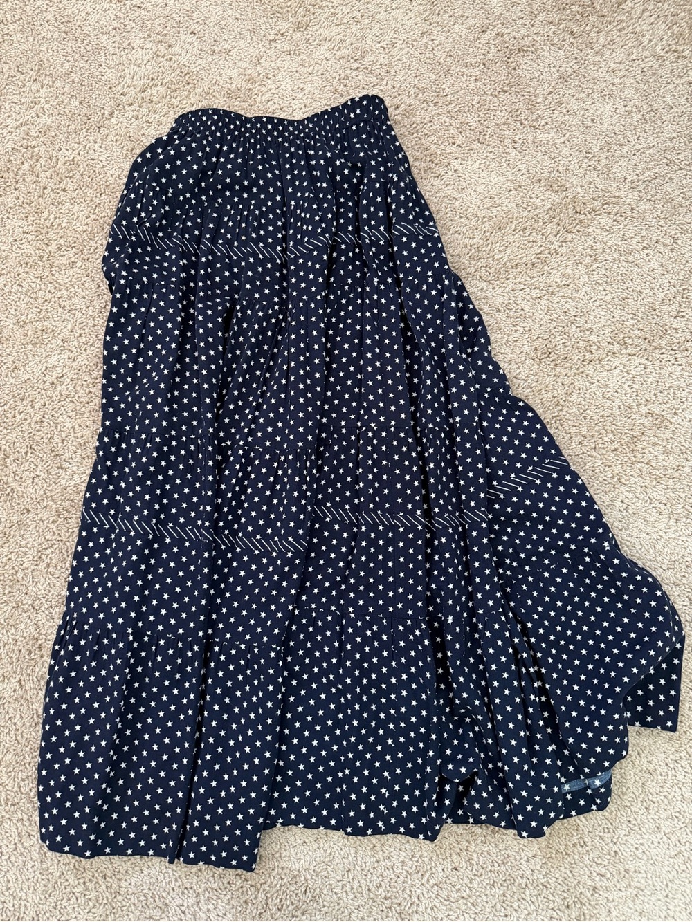 Carole Little Vintage Navy Star Print Tiered Maxi Skirt
